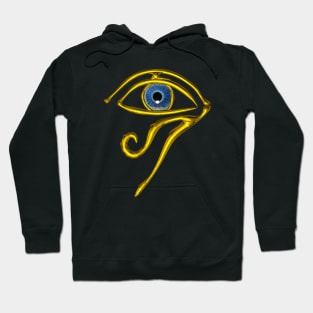 BLUE TALISMAN / GOLD HORUS EYE  IN BLACK Egyptian Divinity Hoodie